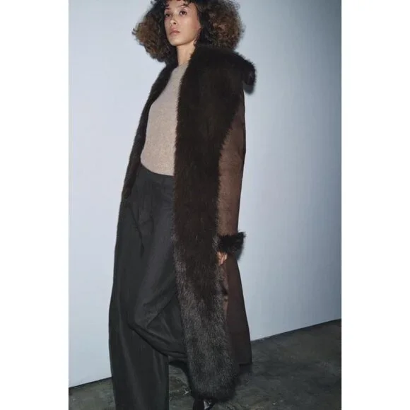 ZARA BELTED FAUX FUR COAT ZW COLLECTION - Picture 4 of 8